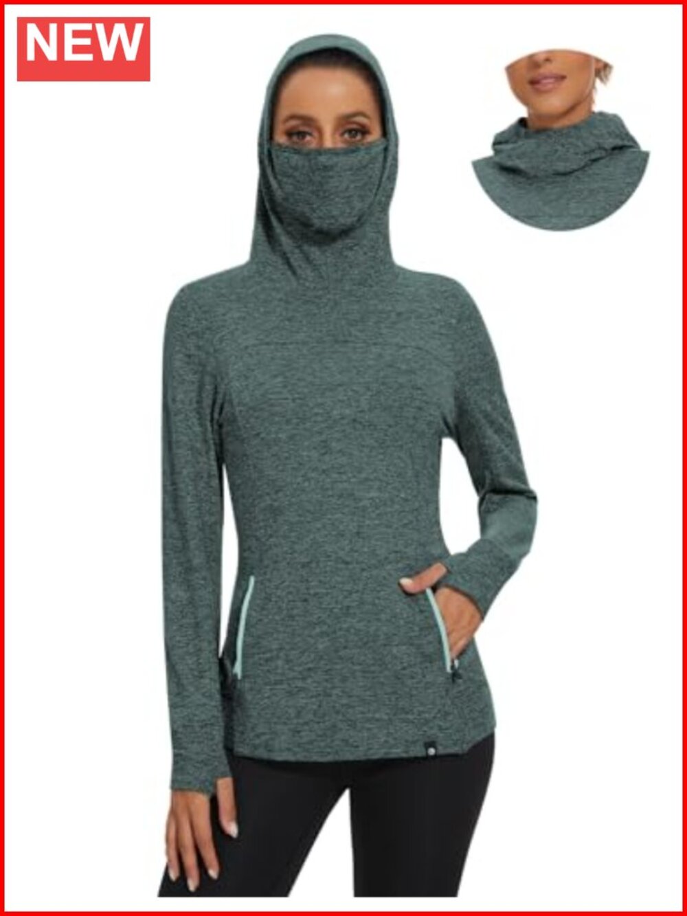 Fleece Lined Thermal Running Pullover Thumbholes Kangaroo Pocket